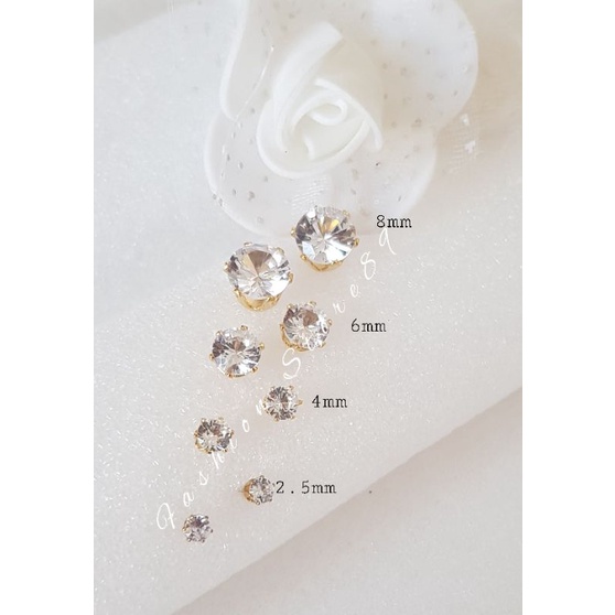 Anting tusuk permata zircon Putih Hitam Titanium Gold Silver  titanium import Antikarat selamanya