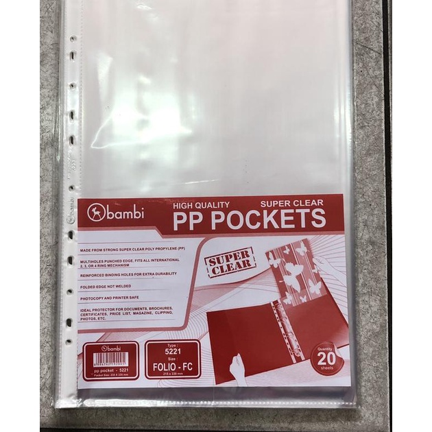 

➳ PP Pocket / Sheet Proctetor Bambi 5221 Folio ✹