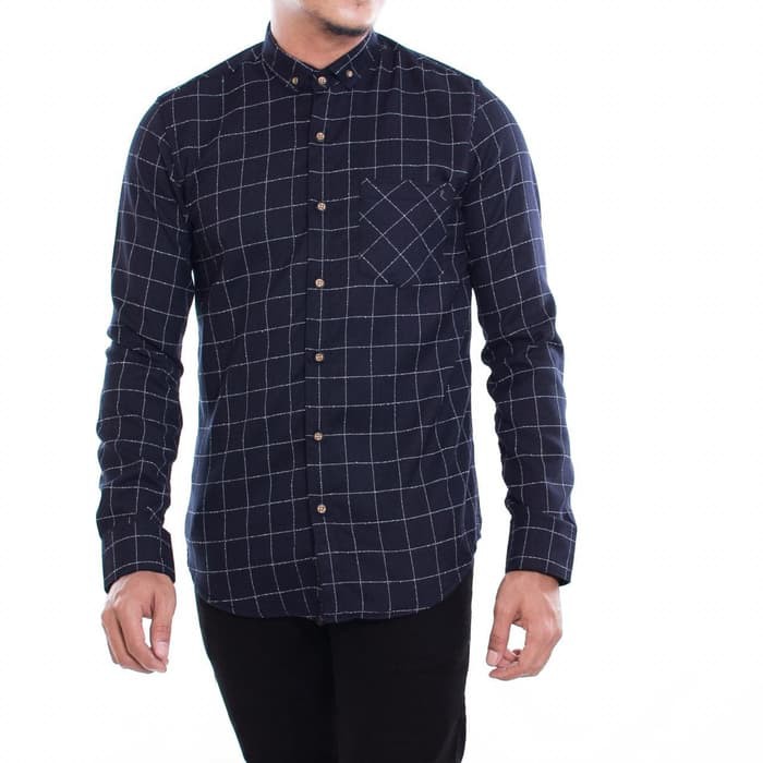 Kemeja Flanel Pria Lengan Panjang Hitam Abu