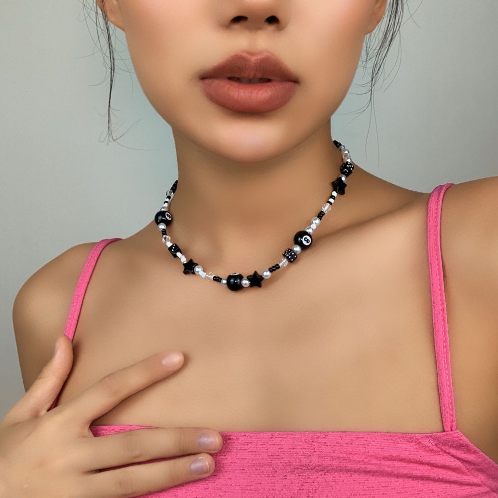 Kalung Choker Manik-Manik Mutiara Warna Hitam Untuk Wanita