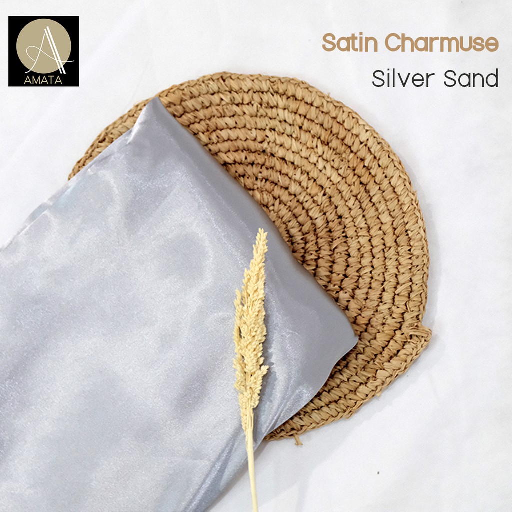 1/2 meter Kain Satin Charmuse / Sateen Silk Premium Silver Sand Amata