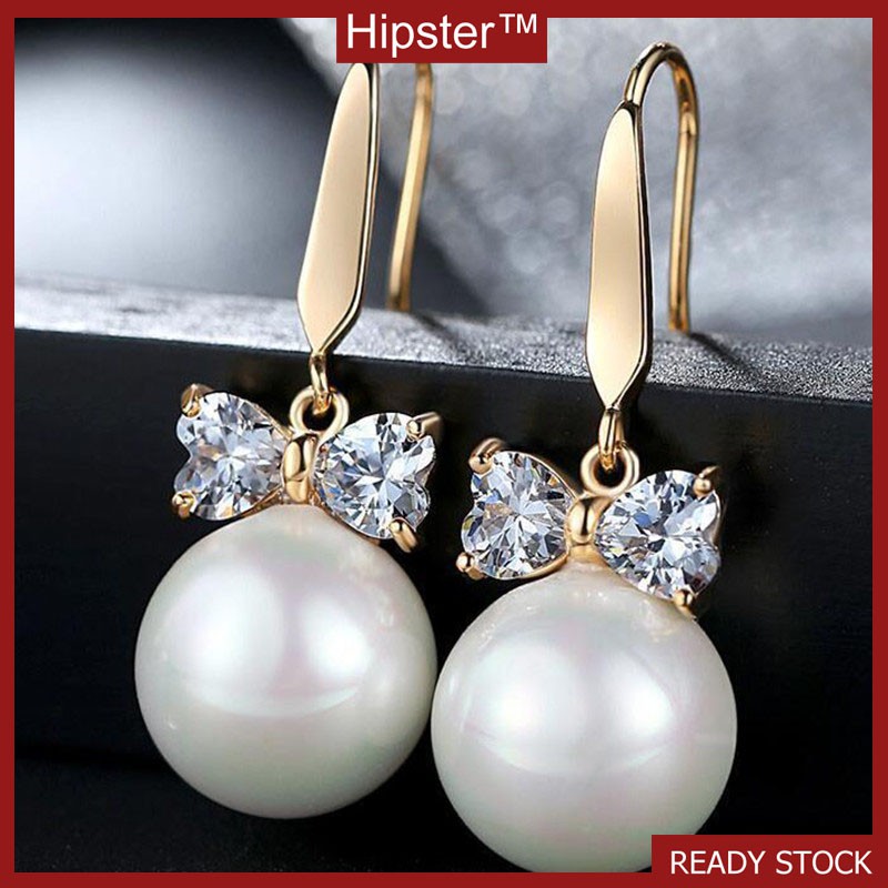 Korean Version of the Zircon Bow Pearl Earrings Female Lovely Ornament