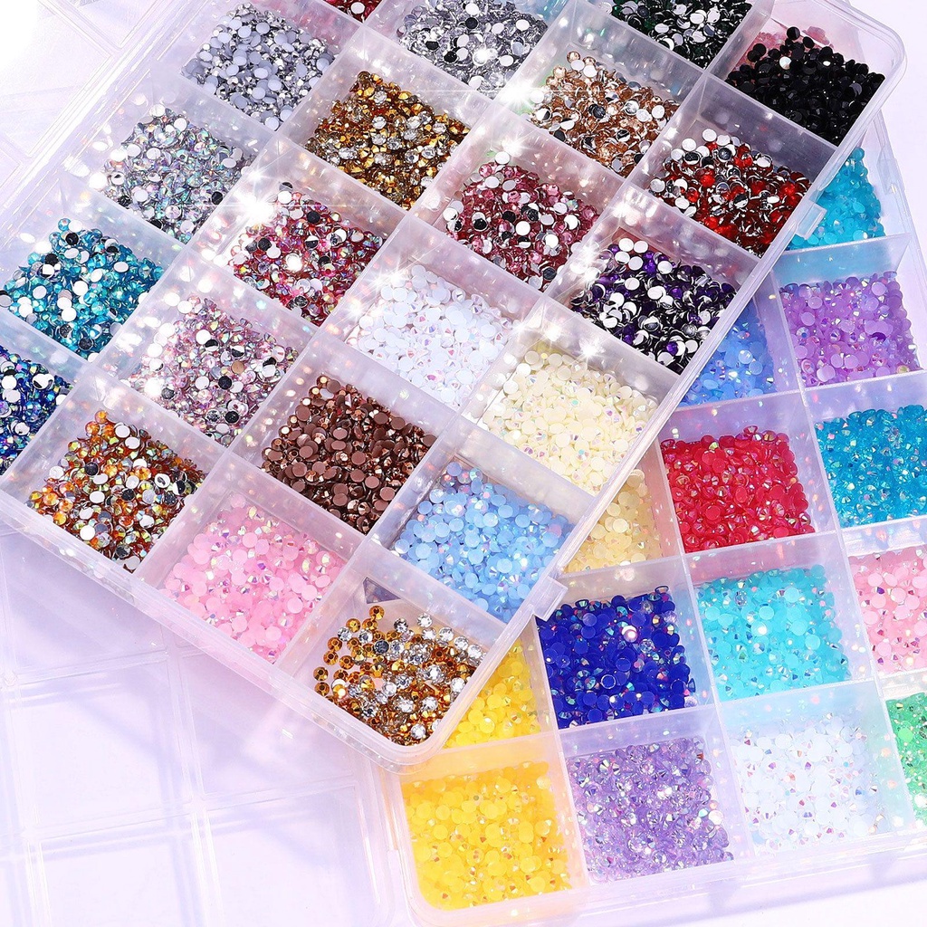 Mxbeauty Perhiasan Kuku Kristal Warna-Warni 24grids Manicure Fluorescent Nail Ornaments Sparkly 3D Nail Charms