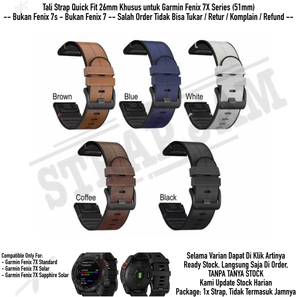 Hybrid Tali Jam Tangan Garmin Fenix 7X 51mm Series - Strap 26mm Quick Fit Rubber Leather