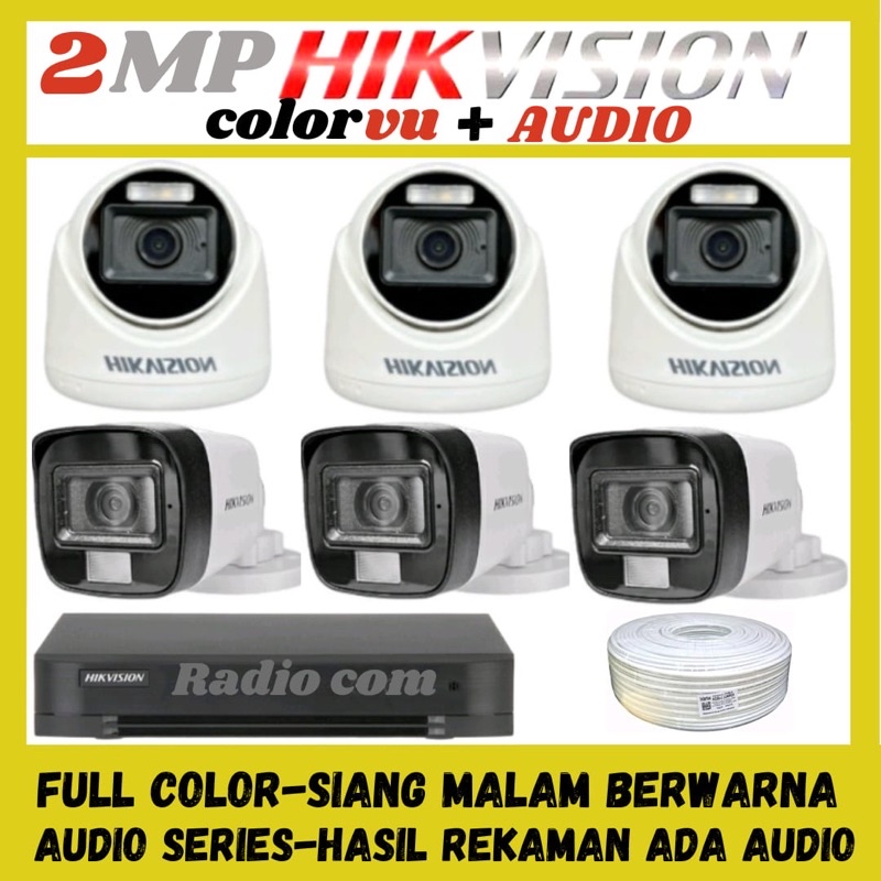 PAKET CCTV HIKVISION COLORVU 2MP 8 CHANNEL 6  KAMERA AUDIO SERIES FULL COLOR