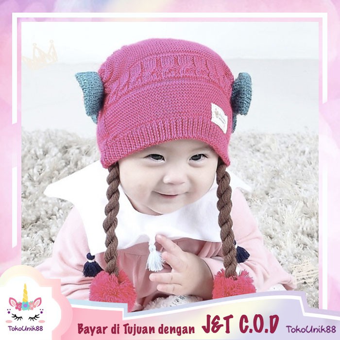 TU88 Topi Rambut  Kepang Bayi  Baby Hat Wig Topi Bayi  dengan 