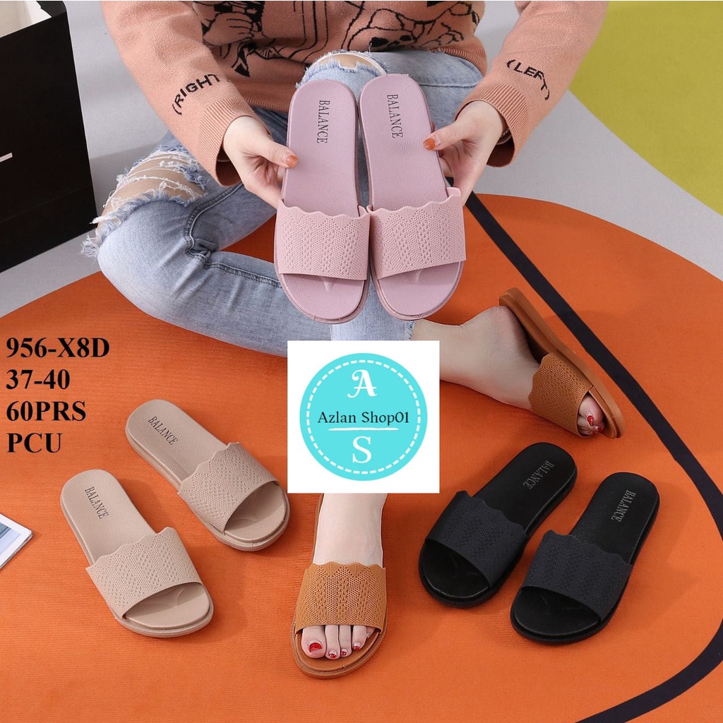 SANDAL SLOP WANITA KOREA IMPORT BAHAN KARET VCU MEREK BALANCE Bahan Elastis Lentur Balance 956-X8D ukuran (37-40) bisa COD