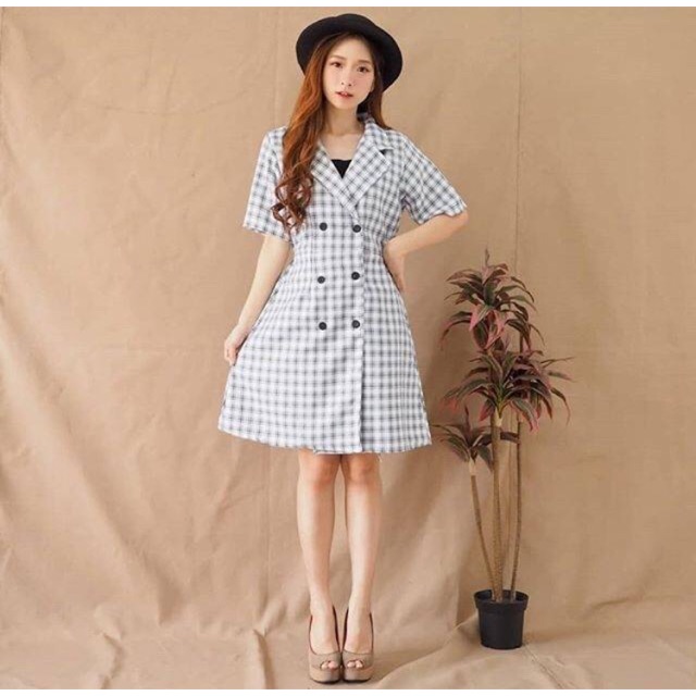Plaid button coat Dress