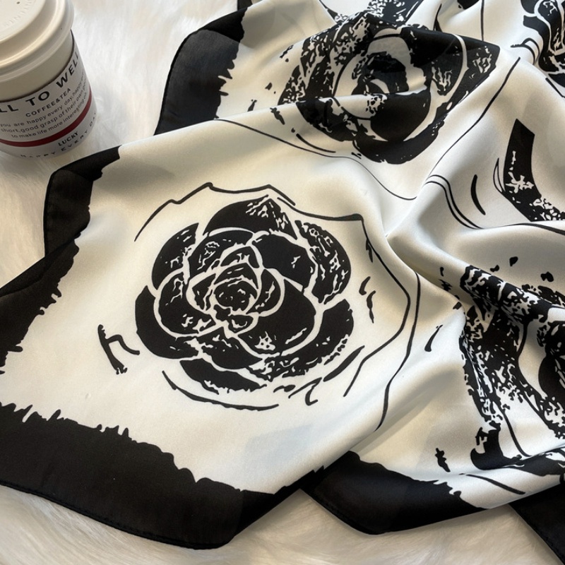 &quot;Ricca&quot; 70x70 cm scarf, Motif Bunga Scarf Leher, Scarf Tas, Bahan High Grade Silk Immitation