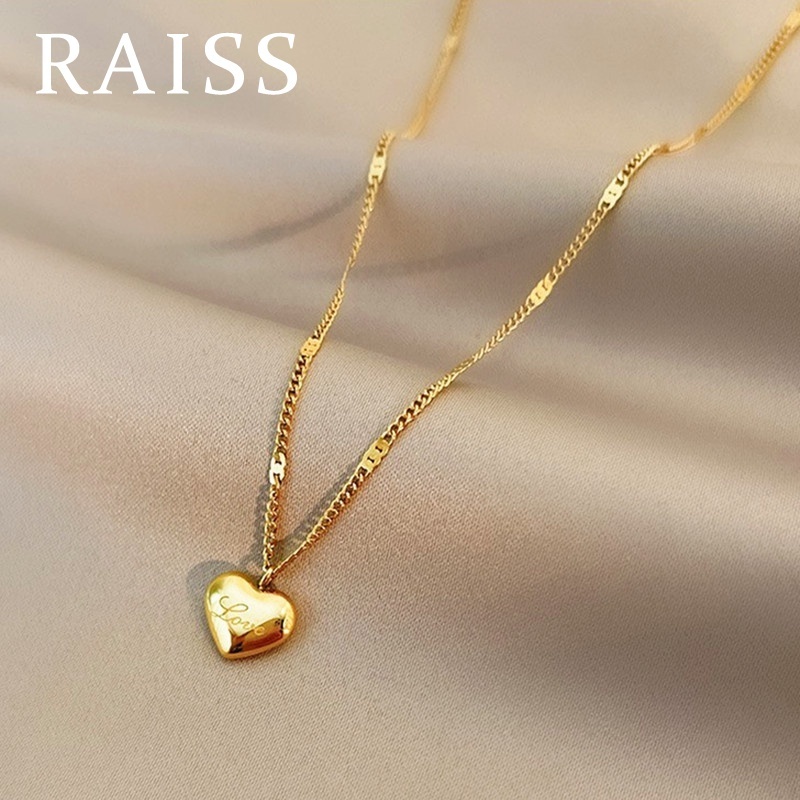 Kalung Titanium Wanita Anti Karat Love Hati Lapis Emas 18k Perhiasan Korea Kalung Lapis Emas 18k Desain Hati Bahan Titanium Gaya Korea Untuk Wanita