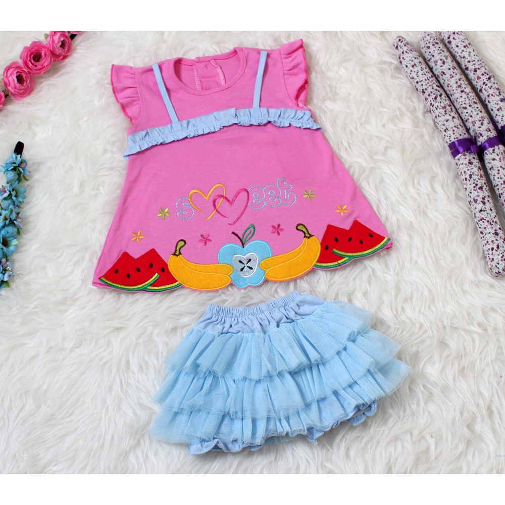 Set Bayi Sweet 2in1/Setelan Baju Dan Rok Tutu Bayi 0-6bln/Stelan Baju Anak Bayi Murah/Stelan Bayi