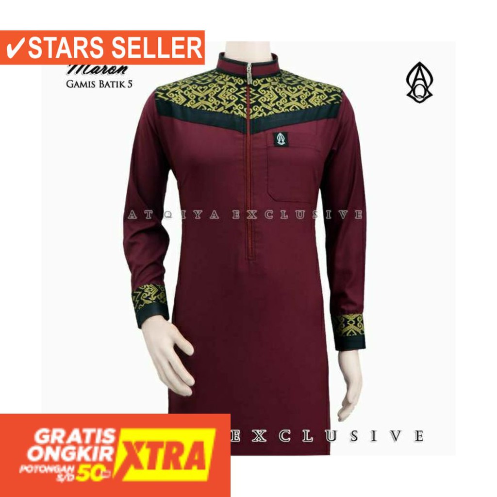 BUSANA MUSLIM PEREMPUAN FASHIONABLE CEWEK CANTIK / Gamis ATQIYA Thobe Batik 5 / Jubah Pria Slim