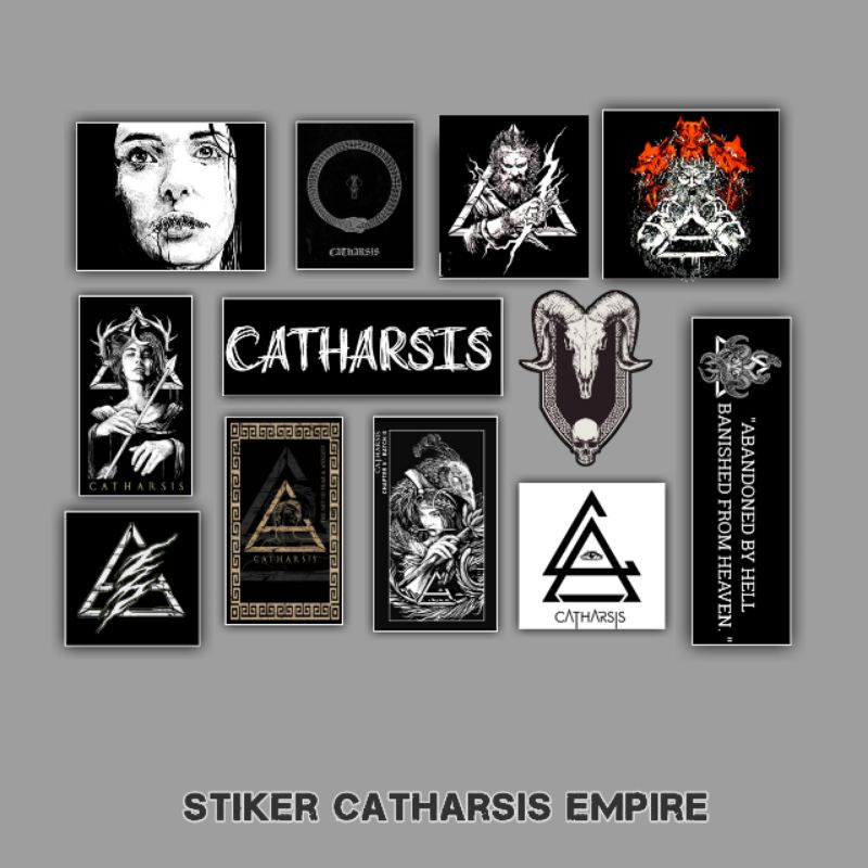 sticker aesthetic brand catharsis empire isi 12 pcs sticker hp/helm sticker laptop anti air terbaru