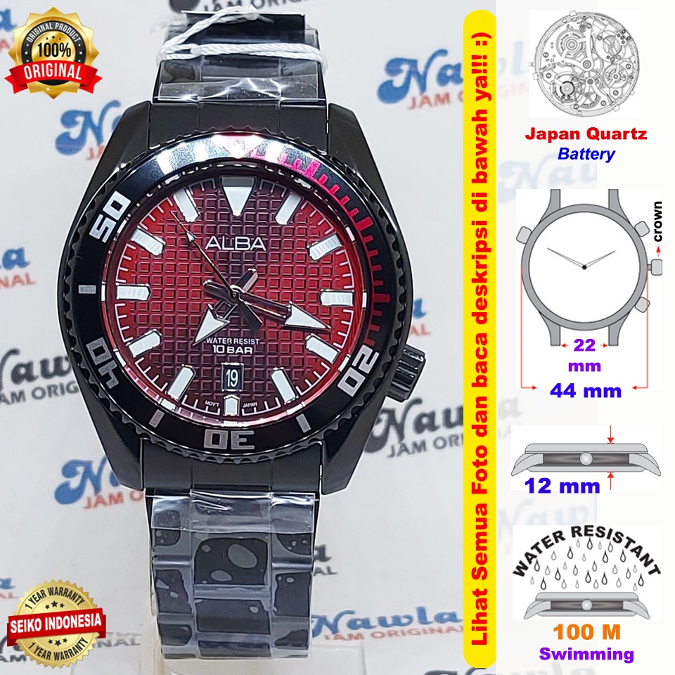 Alba Quartz AS9P37X1 Maroon Black - Jam Tangan Pria AS9P37