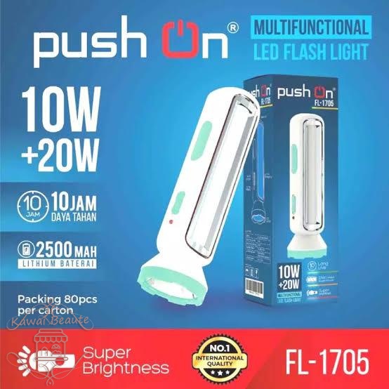 Senter Cas+Emergency MS-6033 / FL-1705 10W+20W Senter 10W Plus Lampu Emergency 20WPush On FL-1705  Senter Plus lampu emergency Push On FL-1705 dengan daya senter led 10w dan lampu emergency 20w, super bright sangat terang.  Spesifikasi: - voltase 22