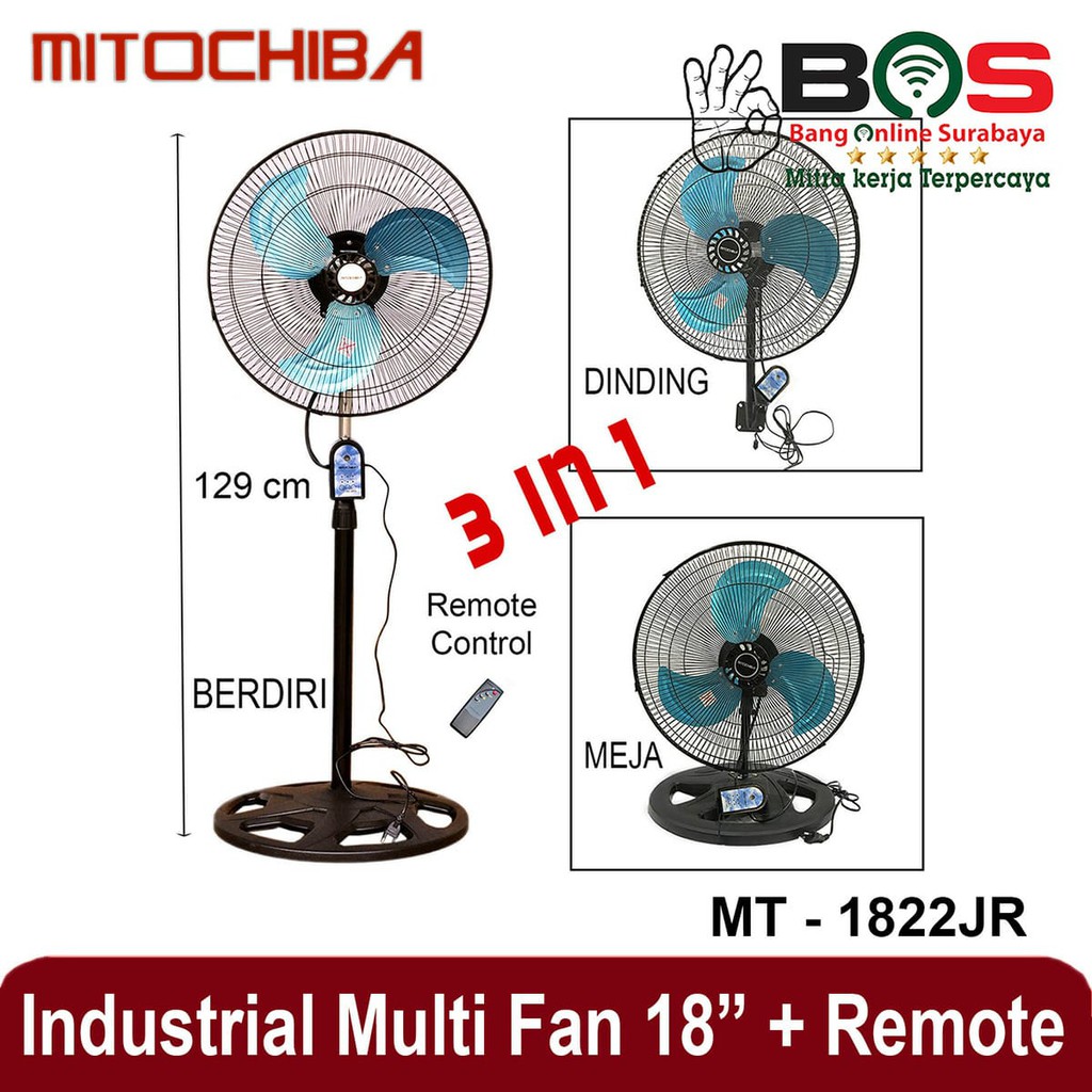 Kipas Angin Industrial Fan 3 in 1 MT 1822 JR/SR MT-1822JR/SR dengan Remote