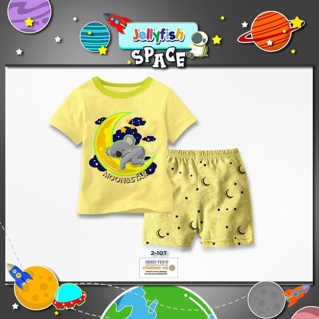 Baju Anak Gambar Koala Setelan Bermain Warna Kuning Celana Pendek Cewe