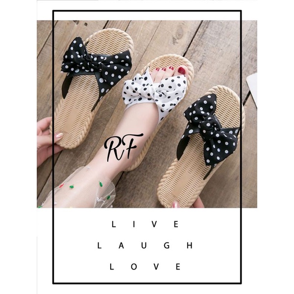 Sandal Flat Pita polkadot Wanita Import Terbaru