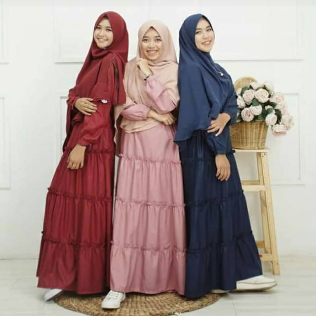 Gamis Rample Kerut Susun bahan Toyobo Fodu Asli