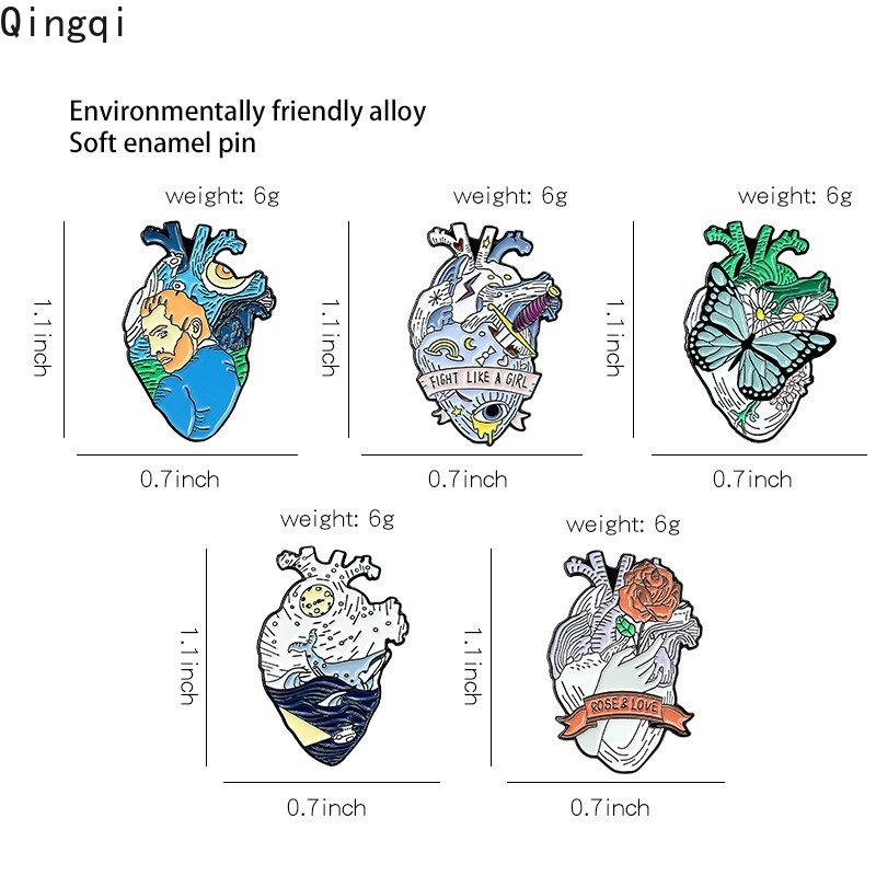 Bros Pin Enamel Bentuk Anatomi Jantung Manusia Kupu-Kupu Bunga Mawar Untuk Perhiasan Kerah