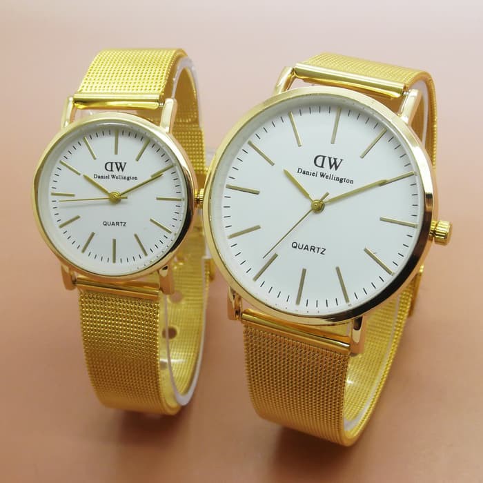 Jam Tangan Couple DW Rantai Tali Pasir Gold White Terbatas