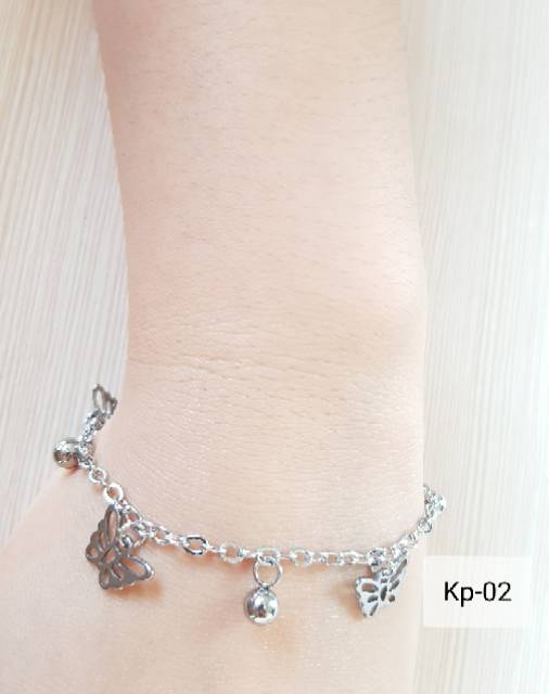 SET Gelang Tangan Kaki Kupu-kupu Silver Titanium Antikarat