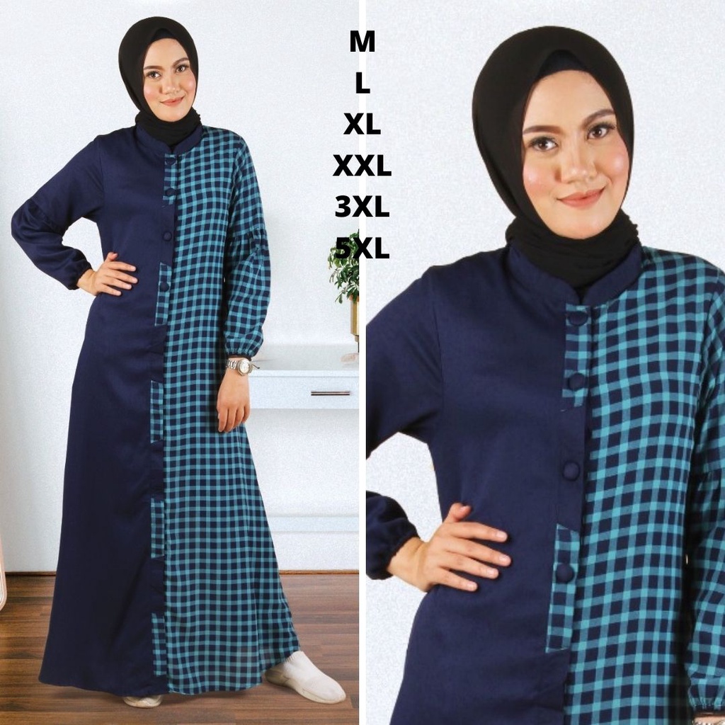 Gamis Wanita Terbaru 2021 Gamis Kotak-Kotak M L XL XXL 3XL 5XL