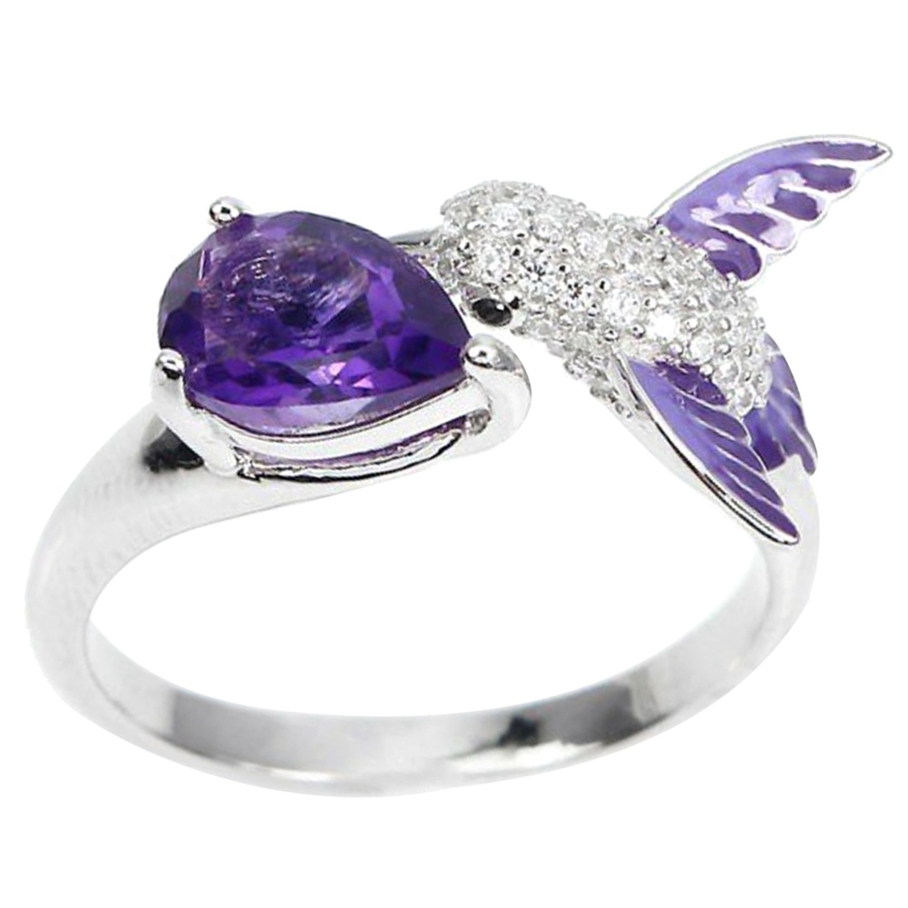 Hu Hu Hu Hu Hu Alat Bantu Pasang Kacamata♡ Cincin Wanita Model Terbuka Bentuk Tetesan Air Hias Batu Amethyst Cubic Zirconia Untuk Pernikahan