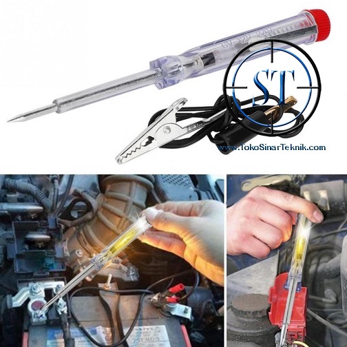 Tespen DC Electrical Volt Test Pen Light Lamp Circuit 6-24V Clip Jepit Aki Accu 12v Kabel Positif Tester Clip Buaya