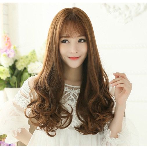 Wig Rambut Panjang Full Lace Bergelombang / Hair Extension Curly Poni Depan Rambut Palsu Perempuan Dewasa C2 F697