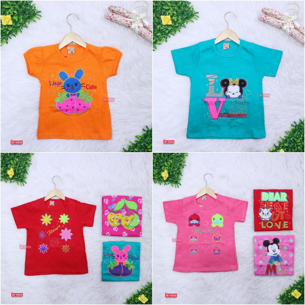 Kaos Bordir Uk 5-6 Tahun / Baju Export Quality Anak Perempuan Lengan Pendek Murah Bordir Polos Tebal