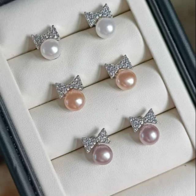 Anting mutiara air tawar lombok asli rangka silver