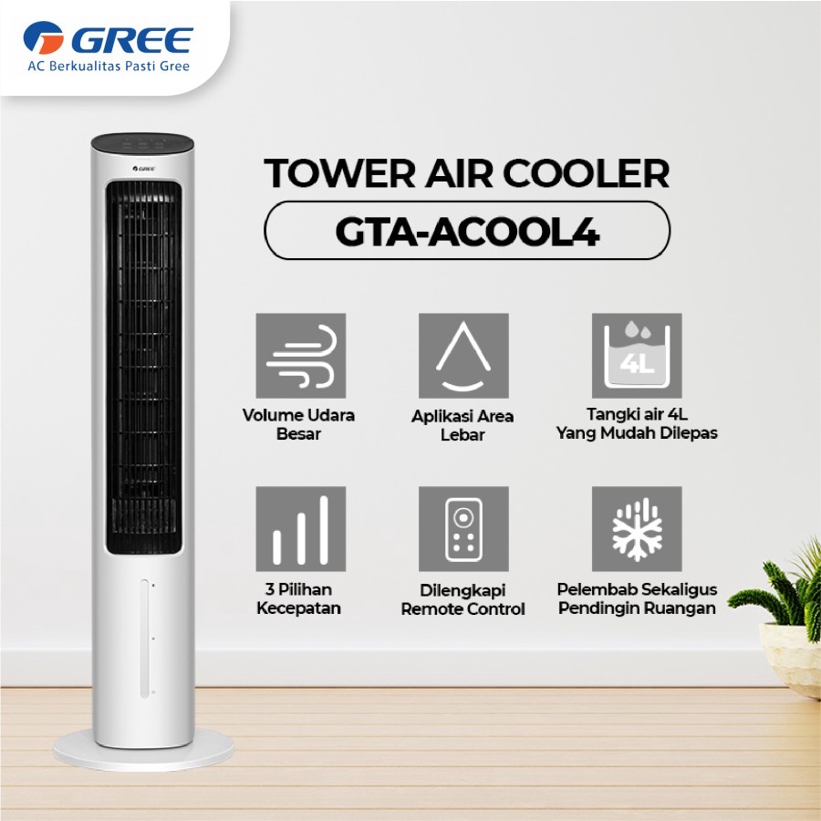 GREE Tower Fan Air Cooler - Kapasitas 4 Liter - Model GTA-ACOOL4