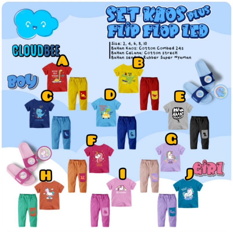 Cloudbee Set Kaos Free sandal flip flop led