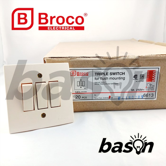 BROCO 6613 STD Triple Switch | Saklar 3 Gang 1 Way