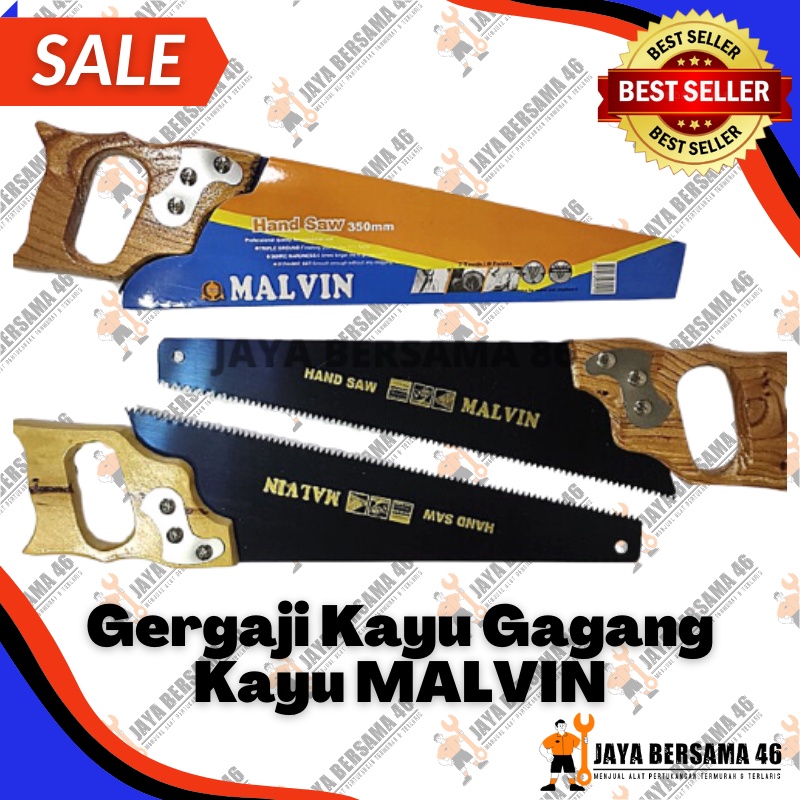 GERGAJI KAYU GAGANG KAYU MALVIN / TAJAM DAN SIAP PAKAI / GERGAJI POTONG KAYU / GERGAJI TANGAN MANUAL GAGANG KAYU / 14 16 18 INCHI
