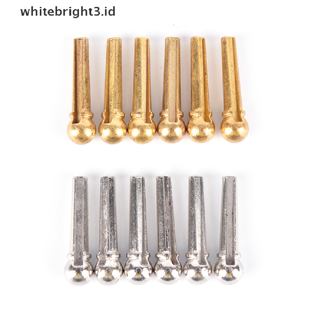 (whitebright3.id) 6pcs Pin Bridge Gitar Akustik Bahan Metal Warna silver / Emas