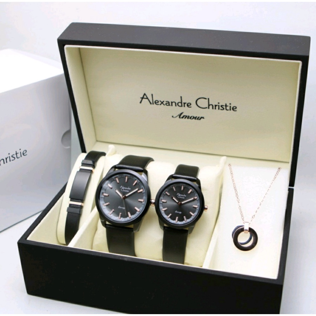 Alexandre Christie Ac 8664 / Ac 8666 Jam Tangan Couple Set Kulit Original