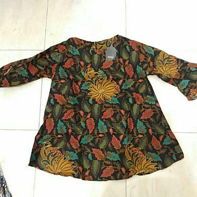 Blouse Sogan Puff Atasan Baju Lonceng Batik Sogan Wanita Seragam Kantor Kerja Wanita Vintage Ethnic