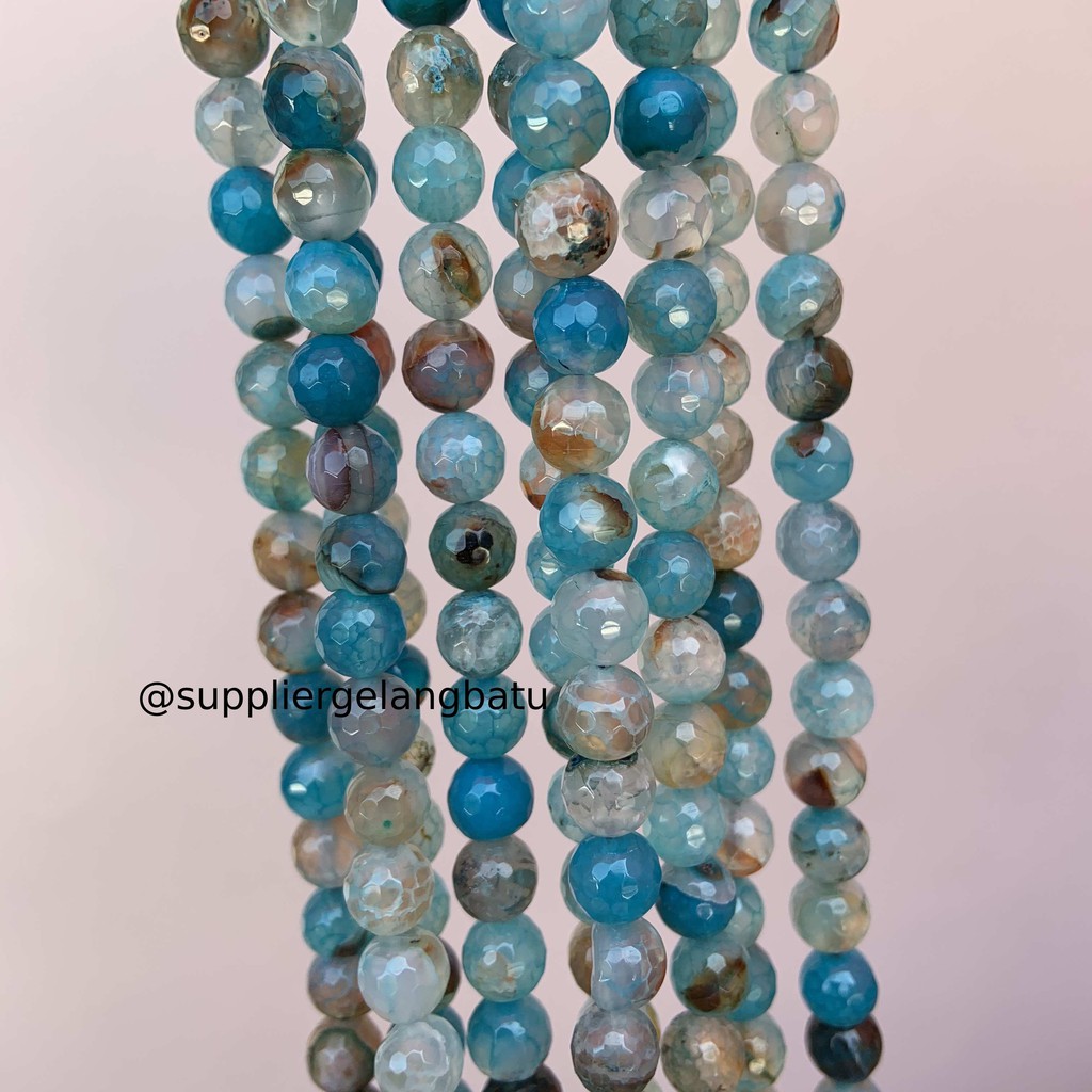 batu aquamarine serat FACETED BEADS 8mm cutting bahan gelang kalung