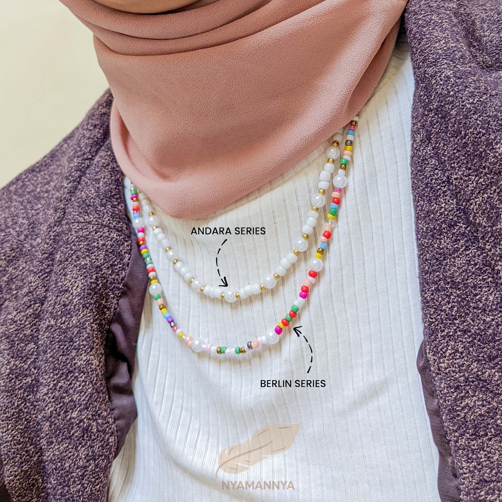 Kalung Mutiara Choker Necklace Pearl Warna Warni Aksesoris Rantai