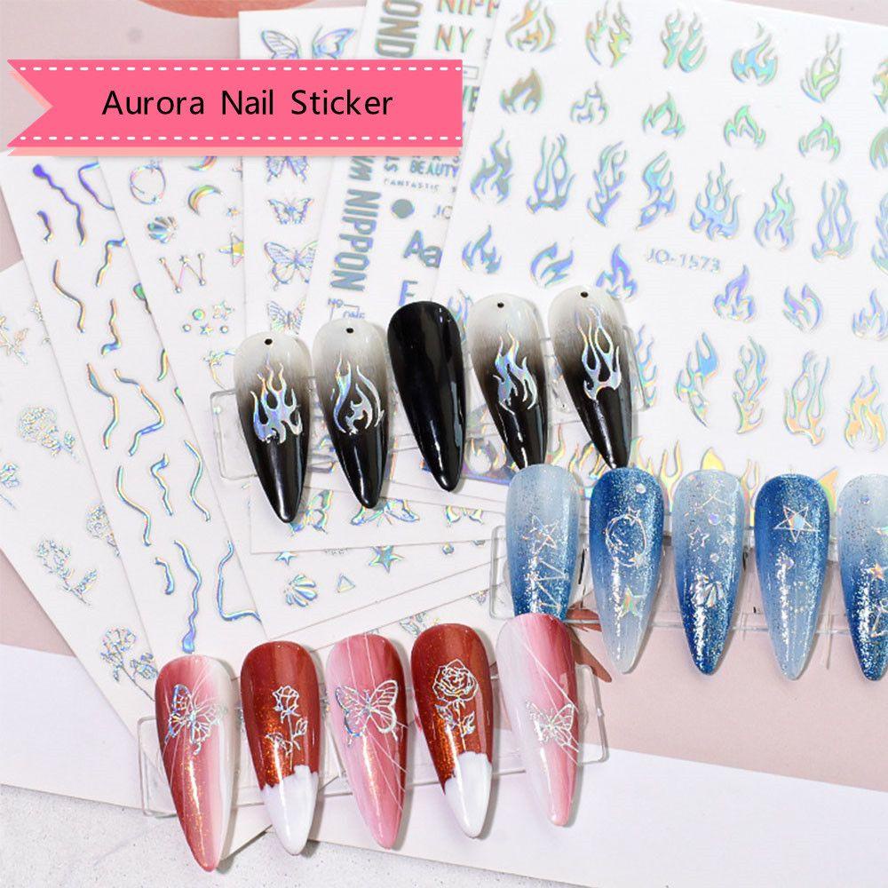 Suyo 1Pc Stiker Nail Art Glitter Shiny Laser Star Rose Foil Tipis 3D Dekorasi Decals