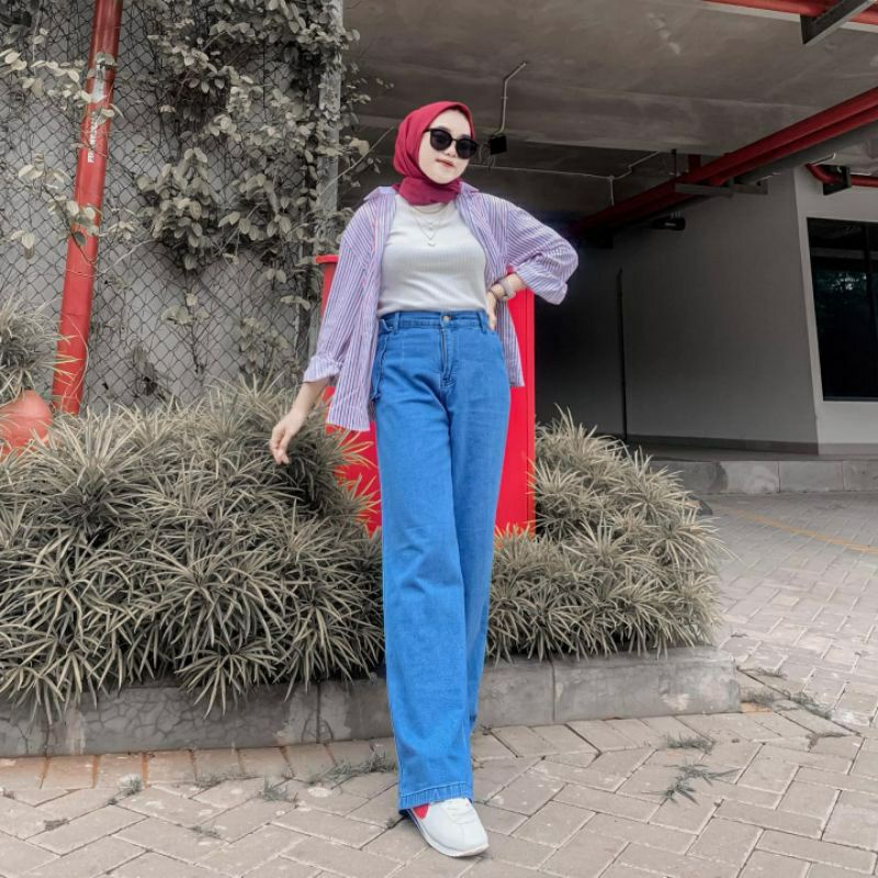 Highwaist Loose Kulot Jeans Model Korea - Celana Wanita Boyfriend Model Terbaru 2022