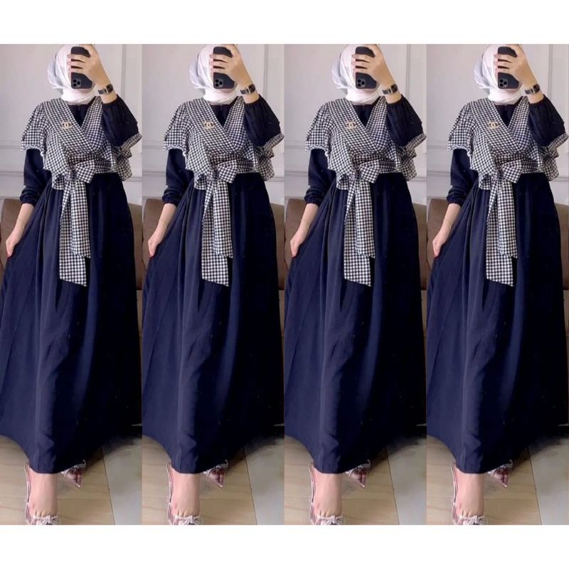 Maxy Dress Gamis Muslim 2in1 Regina Katun Kotak Mix Shakila gaun muslim dress muslim gamis outer gam