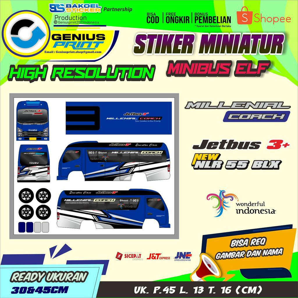 STIKER MINIATUR MINIBUS ELF NLR 55 BLX Uk. 30cm&45cm
