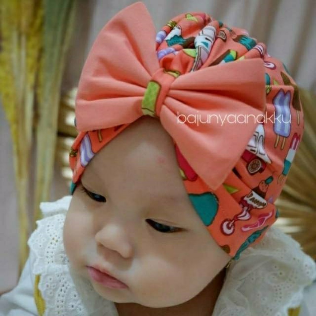 Turban Mila Motif Kupu | Turban Anak | Turban Bayi | BISA C.O.D