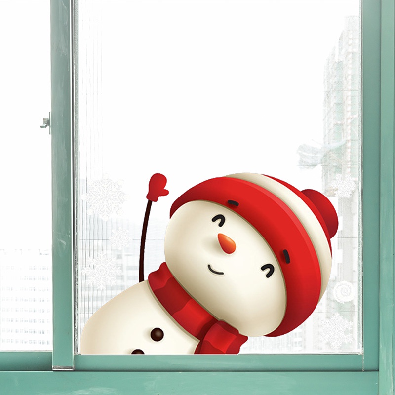 1 Lembar Stiker Dinding / Jendela Kaca Statis Desain Snowflake Santa Claus Untuk Dekorasi Natal
