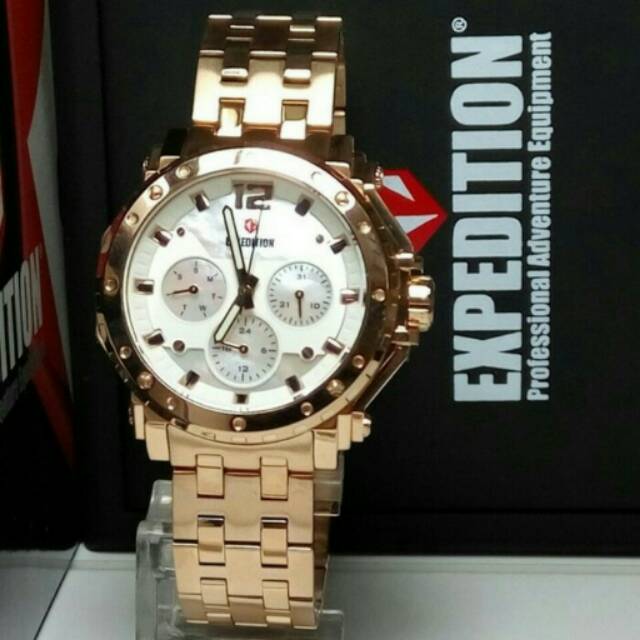 Jam Tangan Wanita Original Expedition E6402 Ladies Rantai Rose Gold sporty