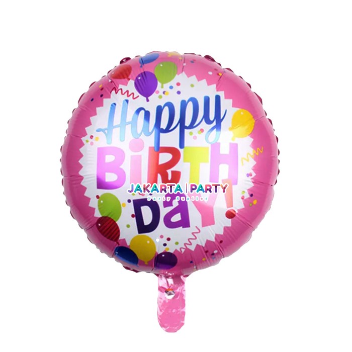 Balon Bulat HBD #7 / Balon Foil Happy Birthday / Balon Motif HBD