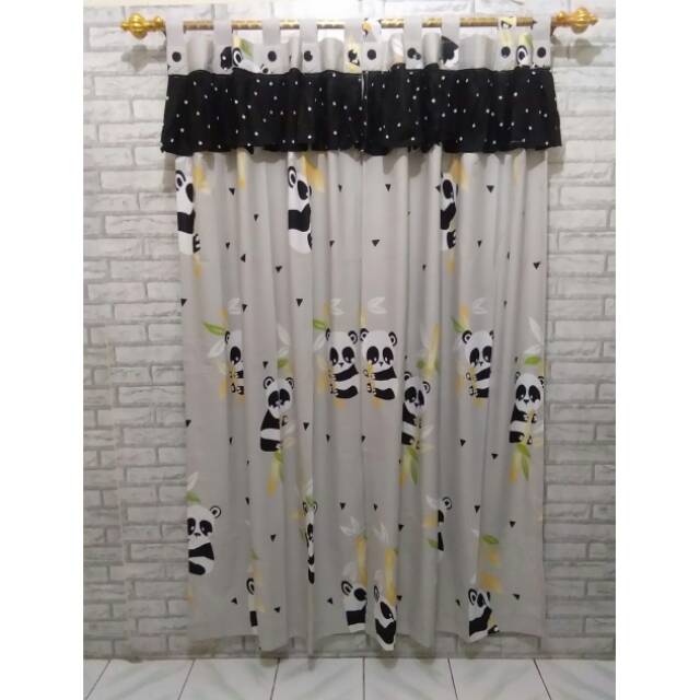 Gorden anak/Gorden karakter/Gorden bahan katun panca motif panda abu-abu
